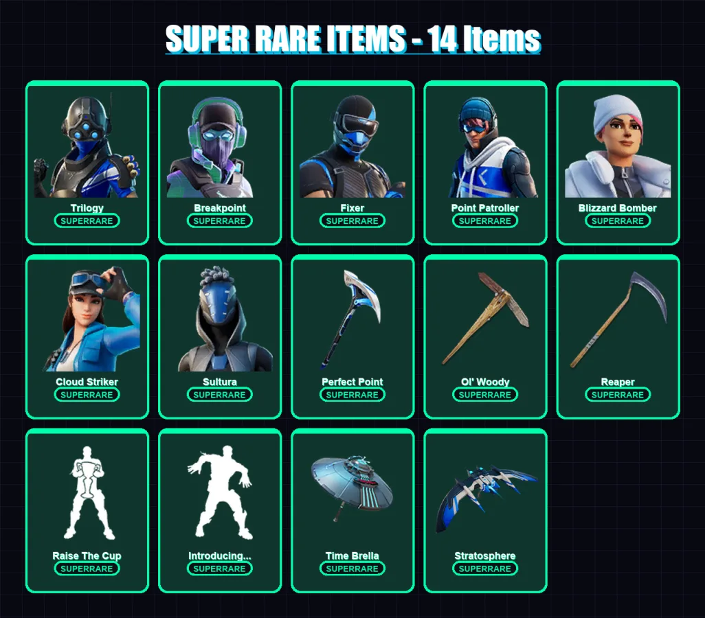 [PC/XBOX/PSN] | Trilogy | Breakpoint | Fixer | Point Patroller | Blizzard Bomber | 179 skin | 218 pickaxe | 184 emote | 172 glider | Lv3507