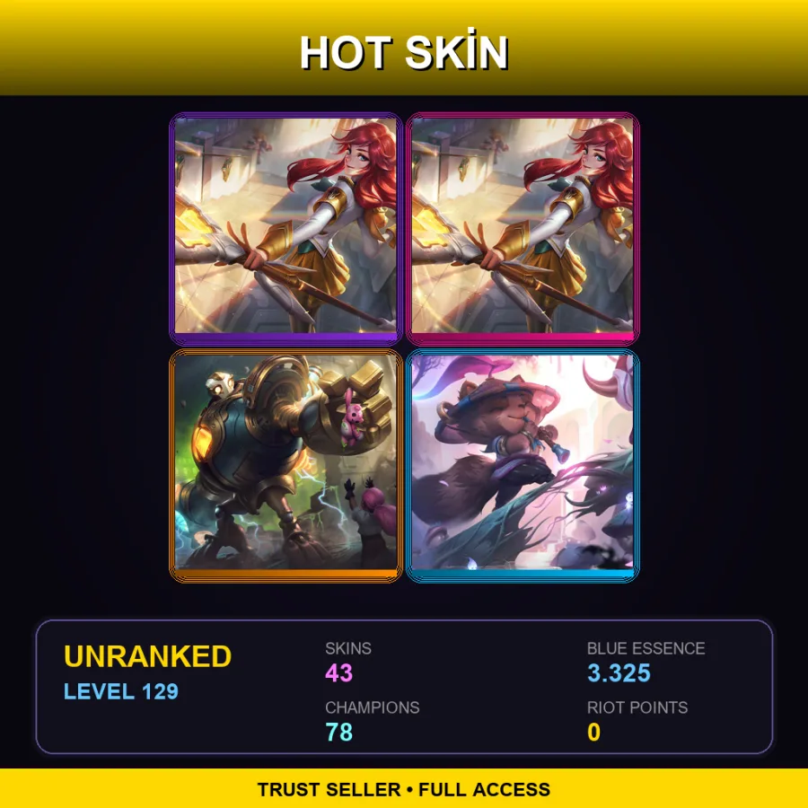 LAN | Lv129 | Unranked | 43 Skin | 78 Champ — LoL account