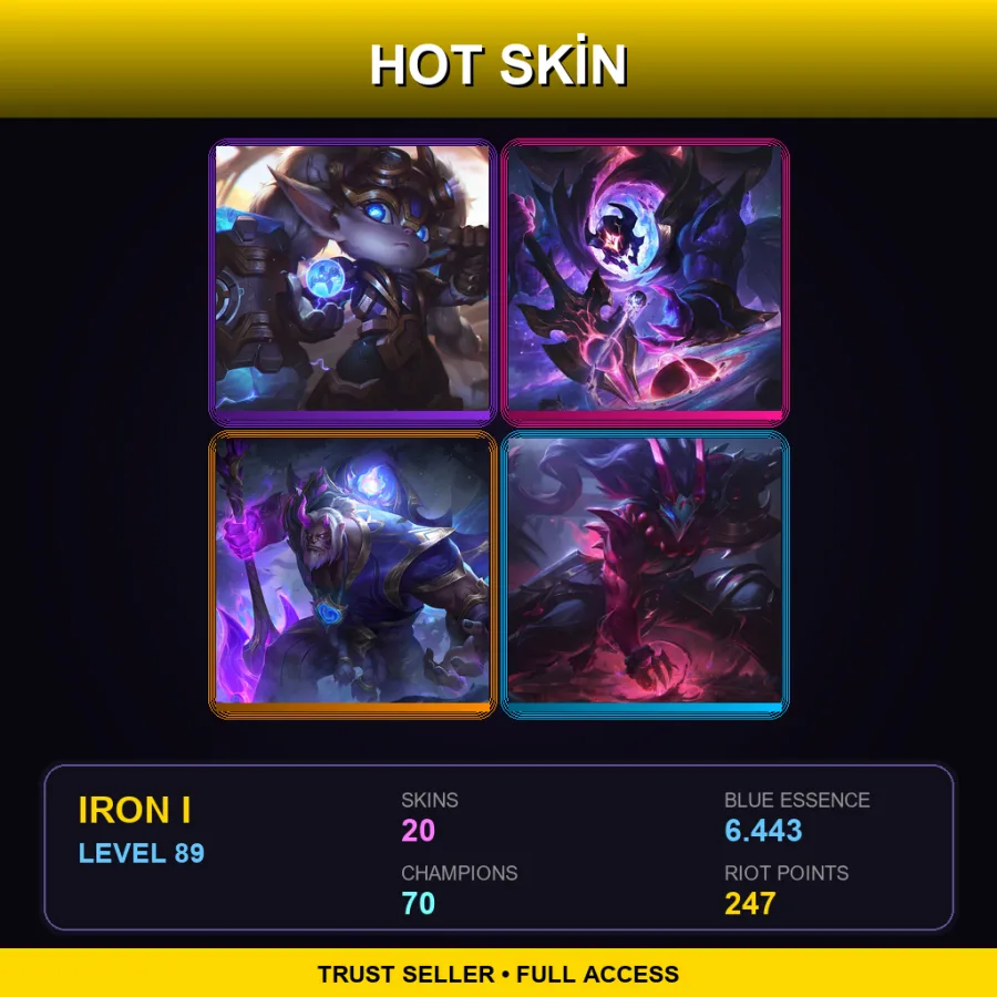 LAS | Lv89 | Iron I | 20 Skin | 70 Champ — LoL account