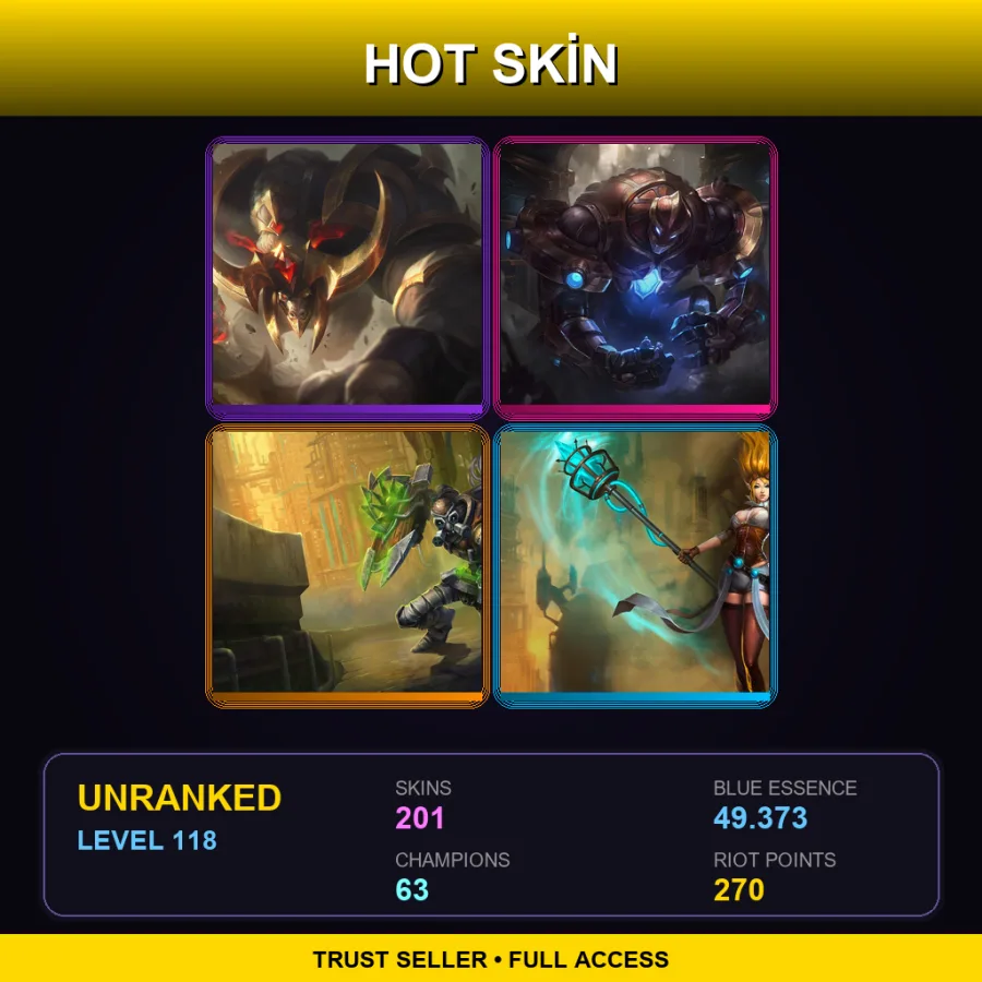 ME | Lv118 | Unranked | 201 Skin | 63 Champ — Unranked / Smurf League of Legends