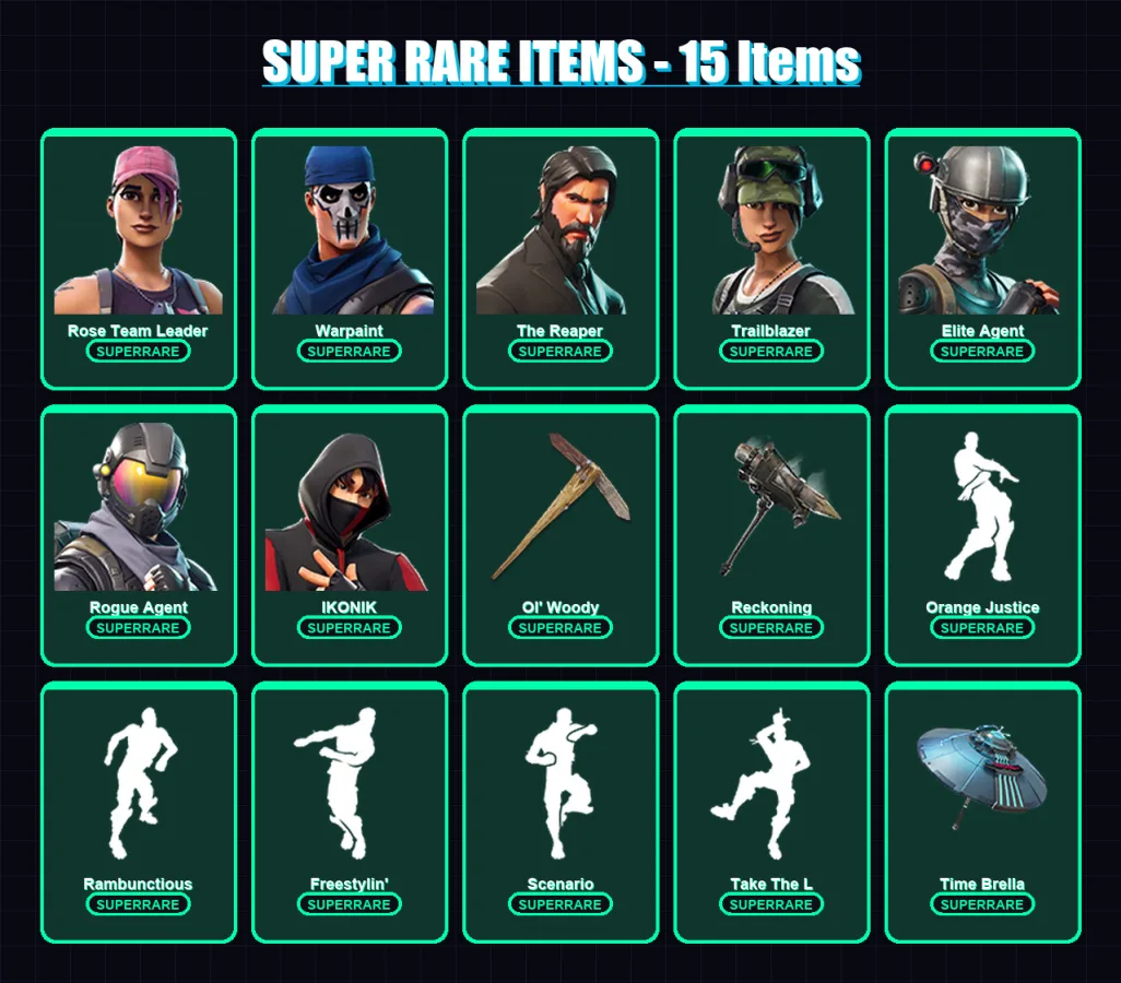 [PC/XBOX/PSN] | Rose Team Leader | Warpaint | The Reaper | Trailblazer | Elite Agent | 111 skin | 96 pickaxe | 97 emote | 79 glider | Lv1025