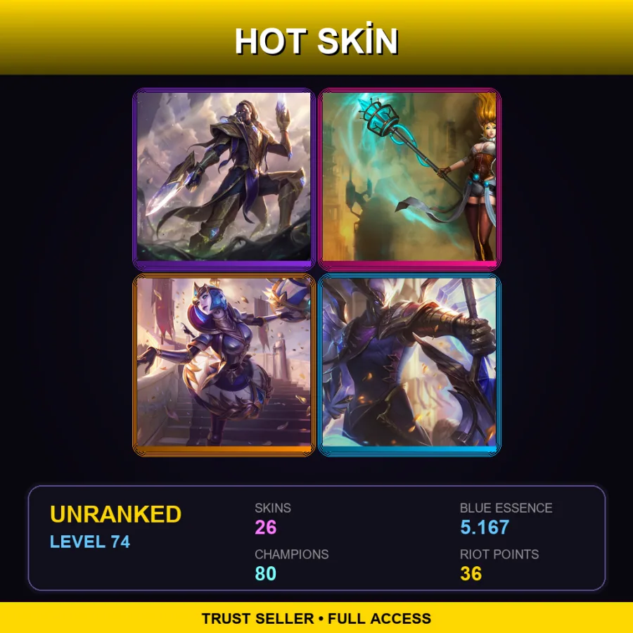 EUW | Lv74 | Unranked | 26 Skin | 80 Champ