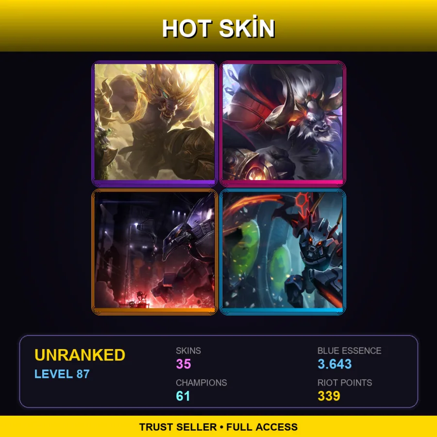 EUW | Lv87 | Unranked | 35 Skin | 61 Champ — LoL account