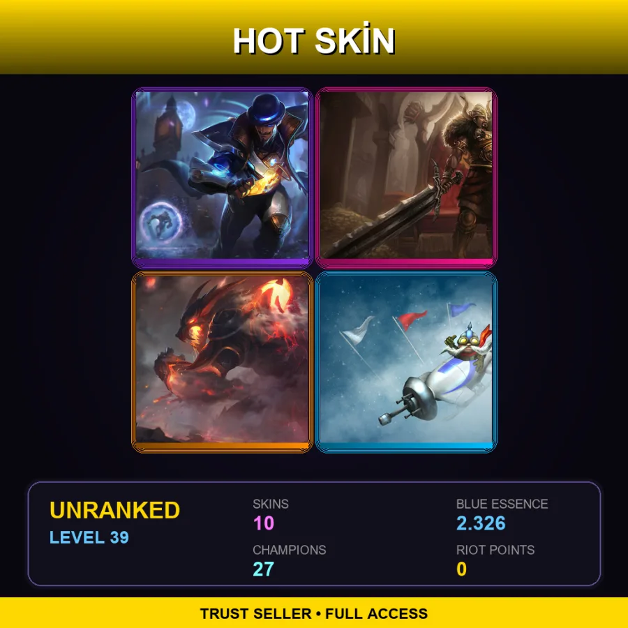 ME | Lv39 | Unranked | 10 Skin | 27 Champ — LoL account