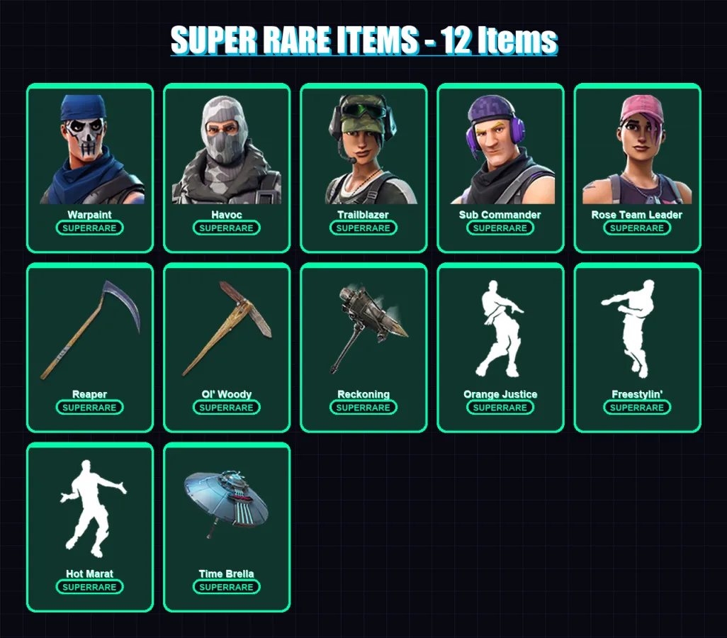 [PC/XBOX] | Warpaint | Havoc | Trailblazer | Sub Commander | Rose Team Leader | 62 skin | 59 pickaxe | 75 emote | 65 glider | Lv1036