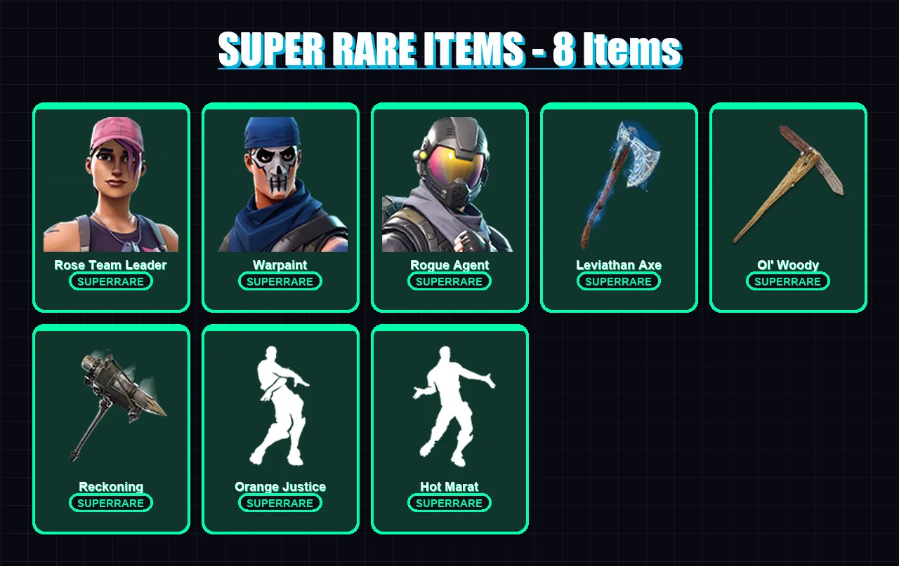 [PC/XBOX/PSN] | Rose Team Leader | Warpaint | Omega | Chun-Li | Rogue Agent | 181 skin | 195 pickaxe | 166 emote | 154 glider | Lv1961
