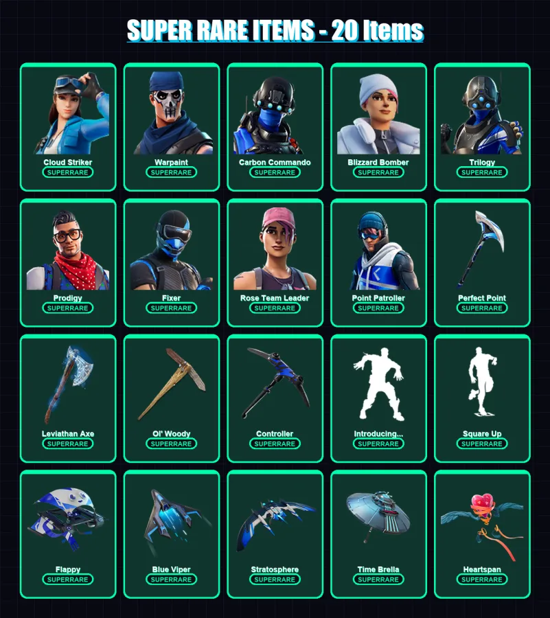 [PC/XBOX] | Cloud Striker | Warpaint | Carbon Commando | Blizzard Bomber | Trilogy | 74 skin | 114 pickaxe | 101 emote | 106 glider | Lv1714