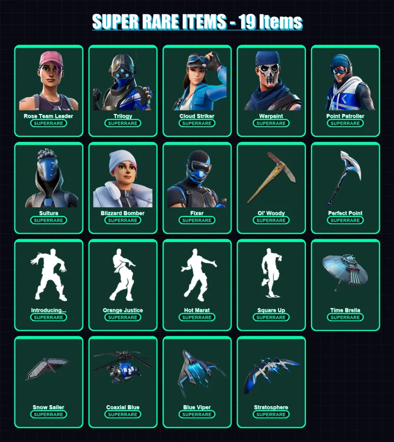 [PS4/PS5/XBOX/PC] | Rose Team Leader | Trilogy | Cloud Striker | Warpaint | Point Patroller | 43 skin | 65 pickaxe | 71 emote | 82 glider | Lv1248 — Fortnite account