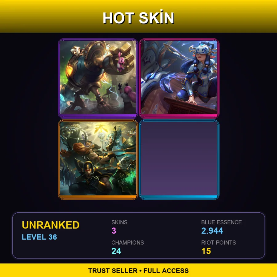 NA | Lv36 | Unranked | 3 Skin | 24 Champ — LoL account