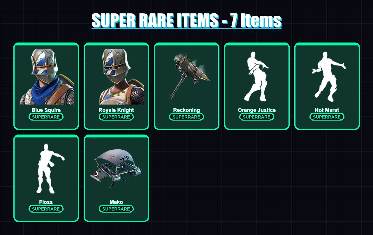 [PS4/PS5/XBOX/PC] | Blue Squire | Royale Knight | Omega | Enforcer | Rox | 38 skin | 32 pickaxe | 50 emote | 40 glider | Lv579