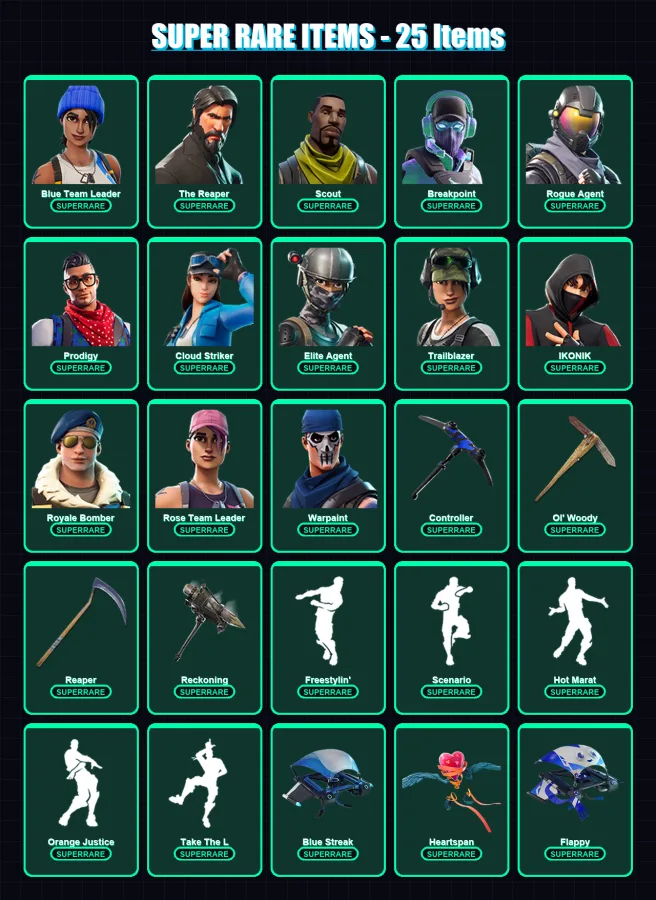 [PC/XBOX] | Blue Team Leader | The Reaper | Scout | Breakpoint | Rogue Agent | 134 skin | 97 pickaxe | 129 emote | 101 glider | Lv1587