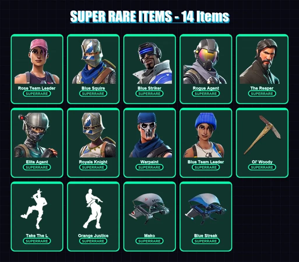 [PC/XBOX/PSN] | Rose Team Leader | Blue Squire | Blue Striker | Rogue Agent | The Reaper | 33 skin | 18 pickaxe | 20 emote | 25 glider | Lv318