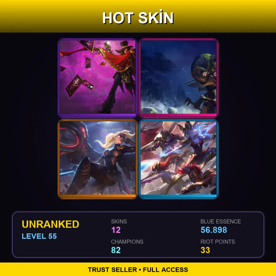 EUW | Lv55 | Unranked | 12 Skin | 82 Champ — LoL account