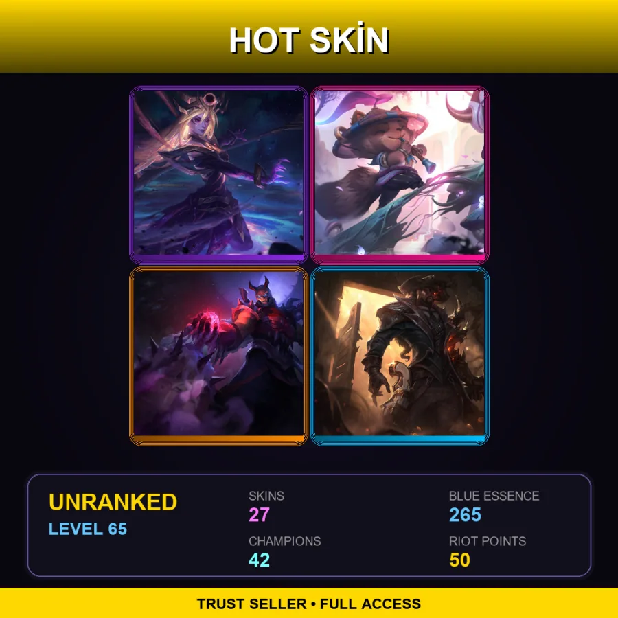 SG | Lv65 | Unranked | 27 Skin | 42 Champ — LoL account