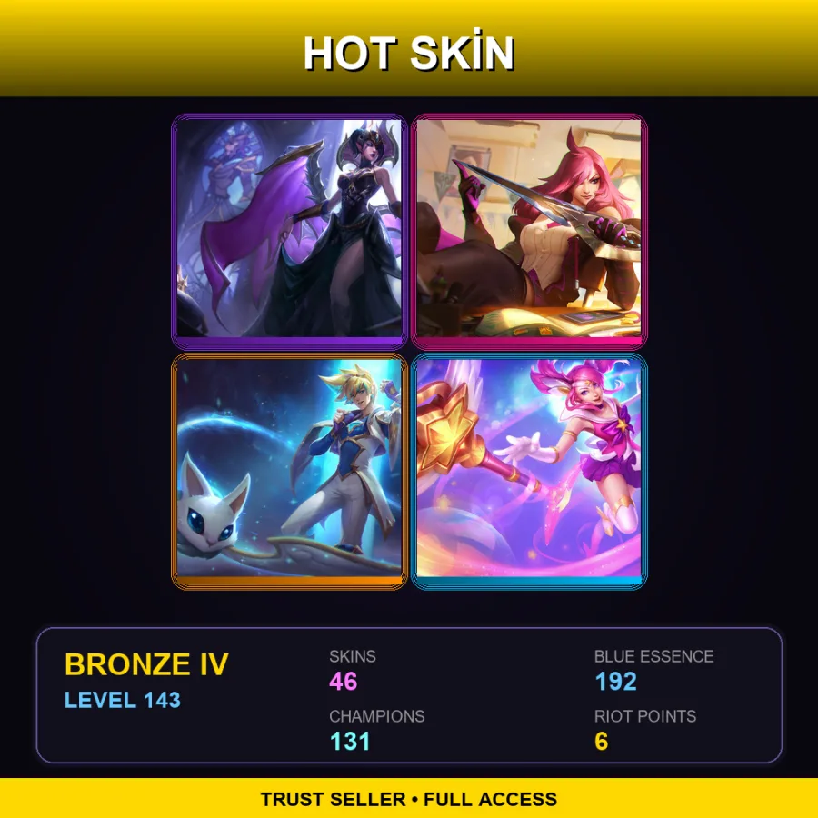 SG | Victorious Morgana | Battle Academia Katarina | Star Guardian Ezreal | Star Guardian Lux | 46 Skin | 131 Champ | Bronze IV | Lv143