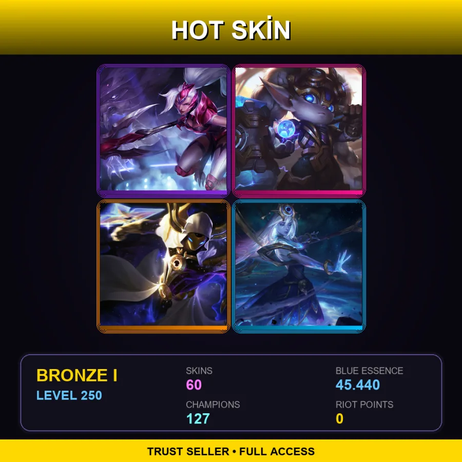 LAN | Lv250 | Bronze I | 60 Skin | 127 Champ — LoL account