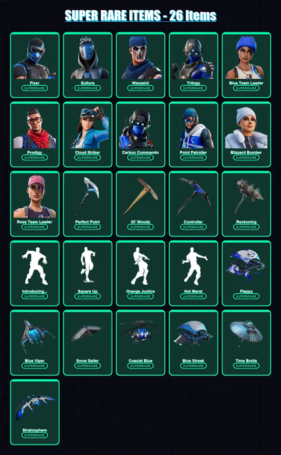[PC/XBOX] | Fixer | Sultura | Warpaint | Trilogy | Blue Team Leader | 219 skin | 213 pickaxe | 182 emote | 196 glider | Lv2357