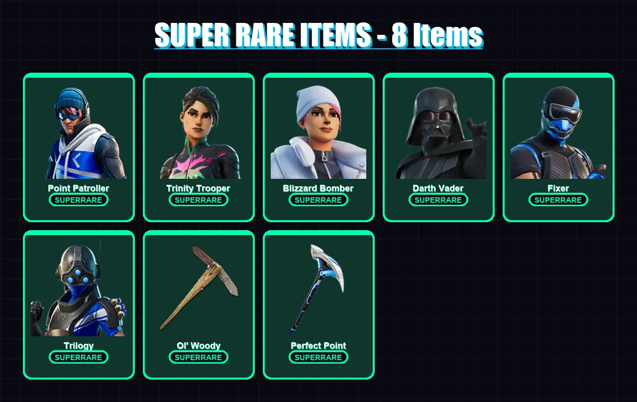 [PC/XBOX] | Point Patroller | Trinity Trooper | Blizzard Bomber | Darth Vader | Fixer | 137 skin | 149 pickaxe | 121 emote | 124 glider | Lv1958 — Fortnite account