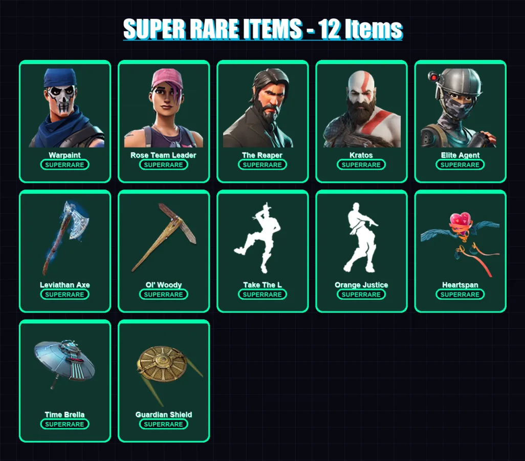 [PC/XBOX/PSN] | Warpaint | Rose Team Leader | The Reaper | Kratos | Elite Agent | 36 skin | 51 pickaxe | 61 emote | 60 glider | Lv1080 — Fortnite account