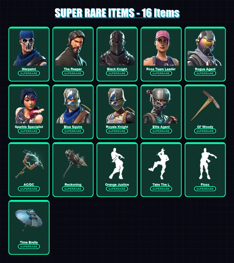 [PS4/PS5/XBOX/PC] | Warpaint | The Reaper | Black Knight | Rose Team Leader | Rogue Agent | 99 skin | 87 pickaxe | 95 emote | 77 glider | Lv1032