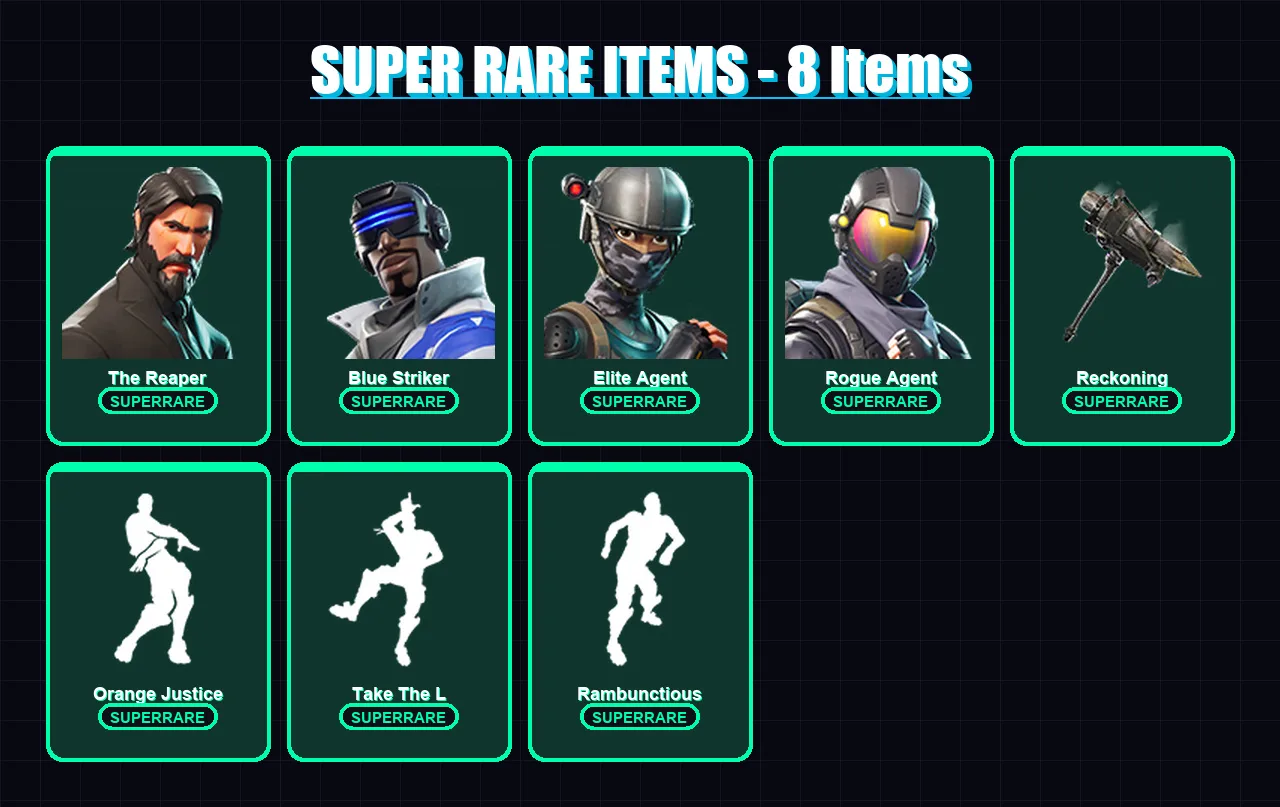 [PS4/PS5/XBOX/PC] | The Reaper | Blue Striker | Elite Agent | Rogue Agent | Omega | 52 skin | 32 pickaxe | 51 emote | 43 glider | Lv592 — Fortnite account