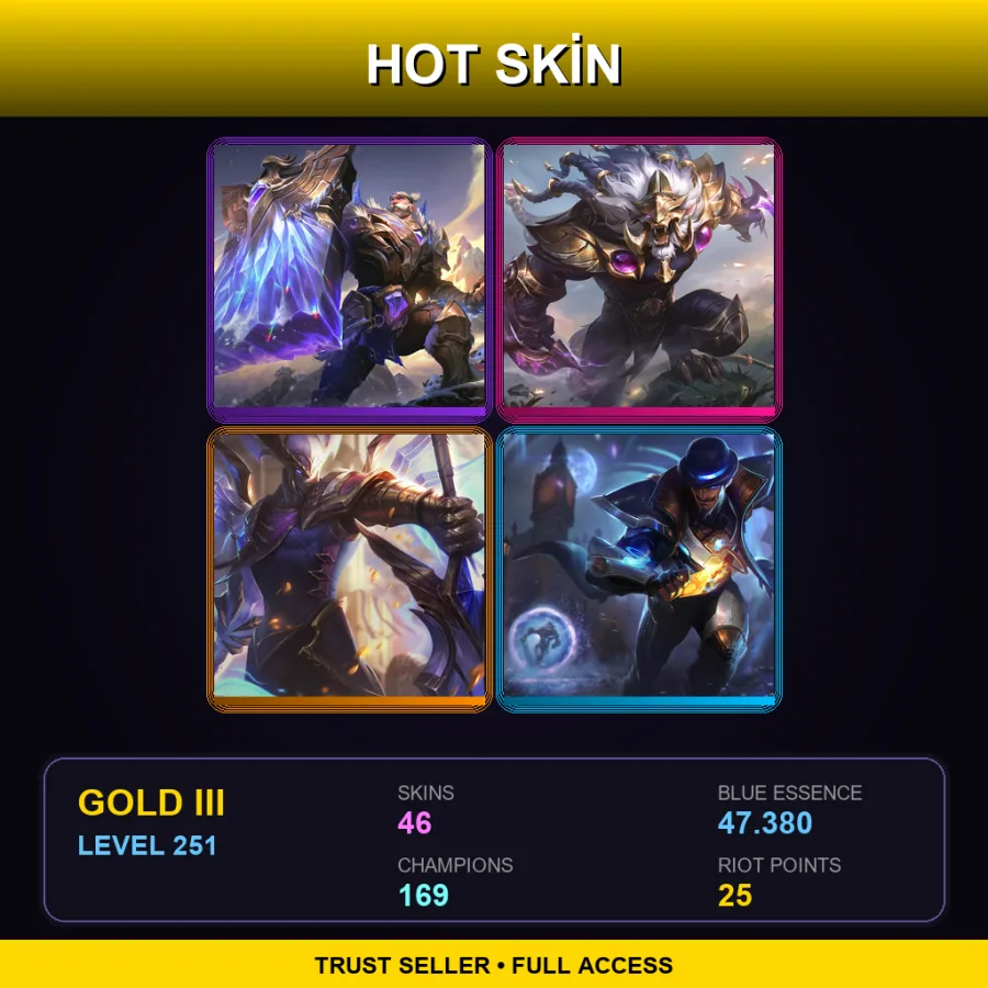 BR | Victorious Braum | Victorious Rengar | Victorious Aatrox | Pulsefire Twisted Fate | 46 Skin | 169 Champ | Gold III | Lv251