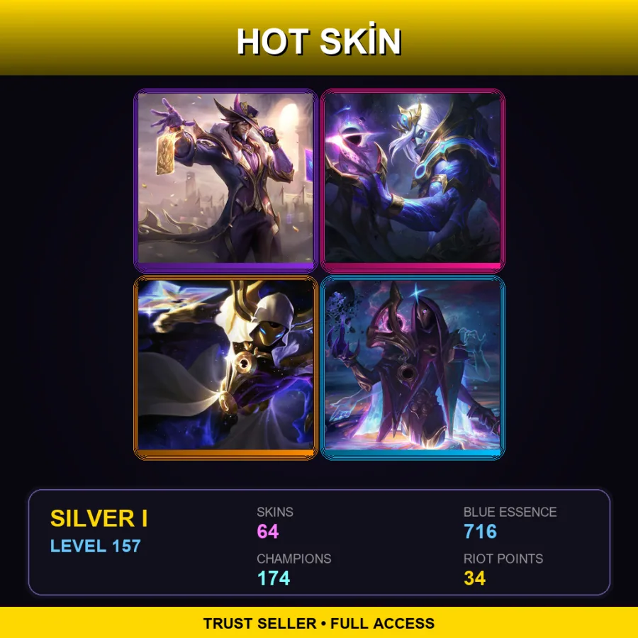 EUNE | Lv157 | Silver I | 64 Skin | 174 Champ — LoL account