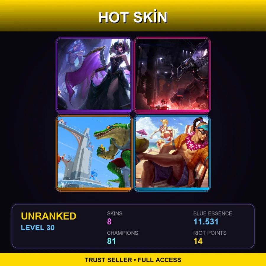 EUW | Lv30 | Unranked | 8 Skin | 81 Champ — LoL account