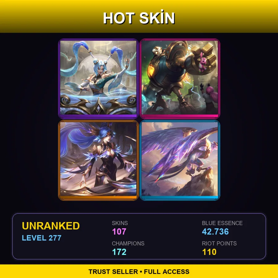 LAN | Prestige Immortal Journey Sona | Victorious Blitzcrank | Victorious Sona | Victorious Anivia | 107 Skin | 172 Champ | Lv277