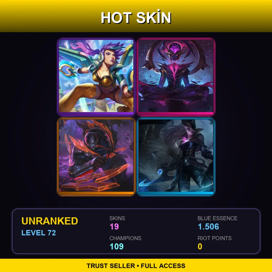 LAN | Lv72 | Unranked | 19 Skin | 109 Champ — LoL account