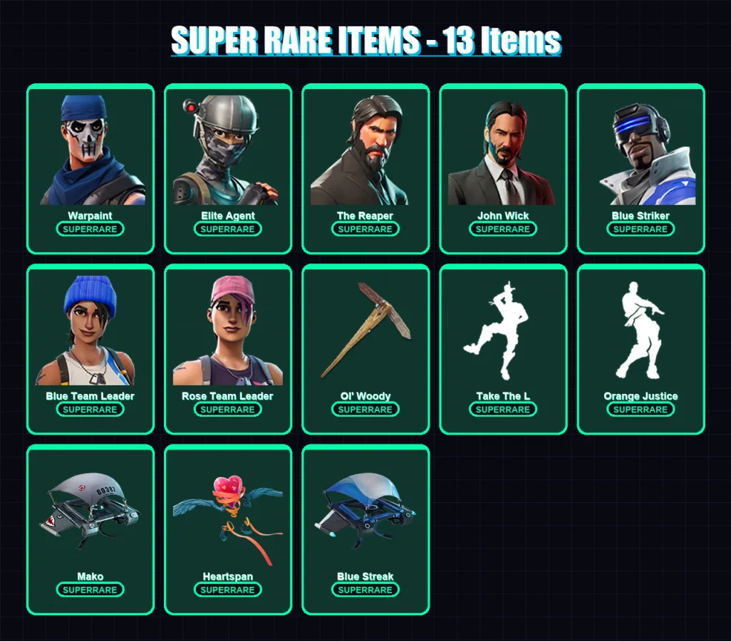 [PS4/PS5/XBOX/PC] | Warpaint | Elite Agent | The Reaper | John Wick | Blue Striker | 84 skin | 53 pickaxe | 61 emote | 64 glider | Lv741 — Fortnite account