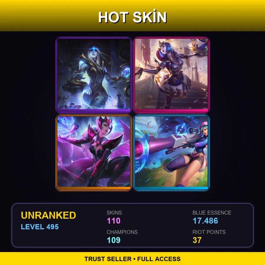 EUW | Lv495 | Unranked | 110 Skin | 109 Champ — LoL account