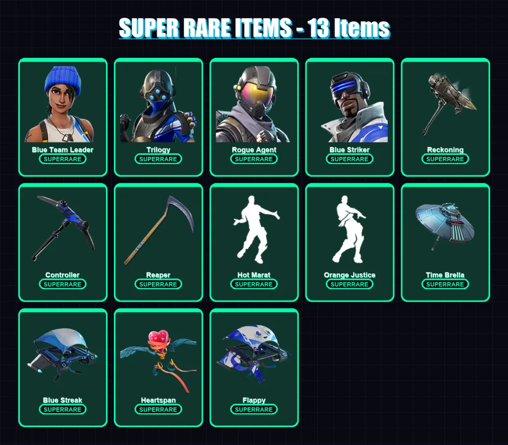 [PS4/PS5/XBOX/PC] | Blue Team Leader | Trilogy | Rogue Agent | Blue Striker | Drift | 37 skin | 60 pickaxe | 84 emote | 71 glider | Lv1292 — Fortnite account