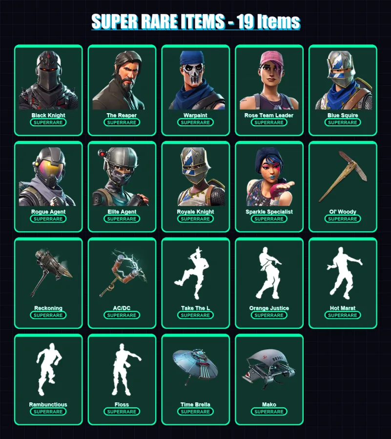 [PC/XBOX/PSN] | Black Knight | The Reaper | Warpaint | Rose Team Leader | Blue Squire | 137 skin | 129 pickaxe | 137 emote | 112 glider | Lv2021 — Fortnite account