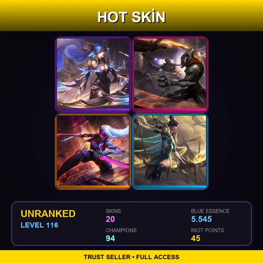 TR | Lv116 | Unranked | 20 Skin | 94 Champ — LoL account