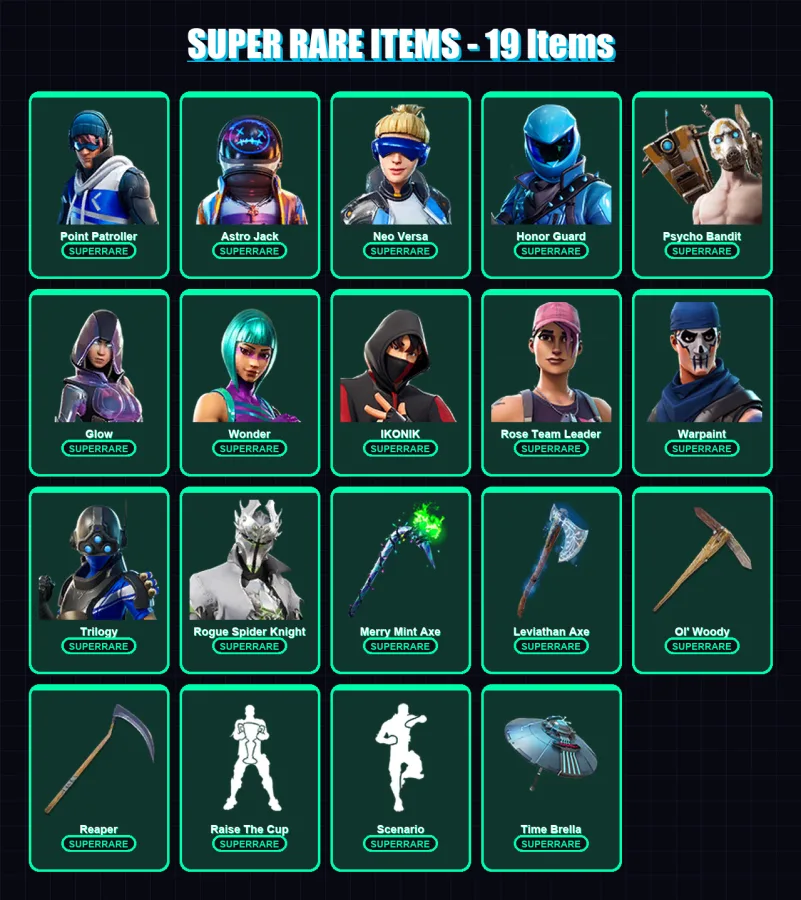 [PC] | Point Patroller | Astro Jack | Neo Versa | Honor Guard | Psycho Bandit | 225 skin | 179 pickaxe | 142 emote | 125 glider | Lv1894