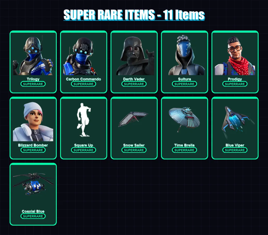 [PC/XBOX/PSN] | Trilogy | Carbon Commando | Darth Vader | Sultura | Prodigy | 114 skin | 156 pickaxe | 127 emote | 144 glider | Lv2199