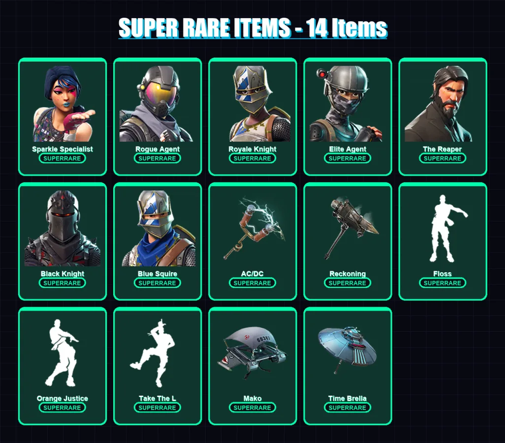 [PS4/PS5/XBOX/PC] | Sparkle Specialist | Rogue Agent | Royale Knight | Elite Agent | The Reaper | 39 skin | 46 pickaxe | 46 emote | 59 glider | Lv85
