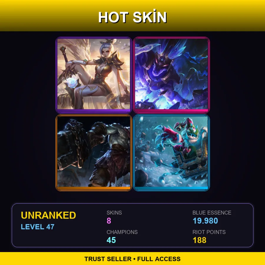 EUW | Lv47 | Unranked | 8 Skin | 45 Champ — LoL account