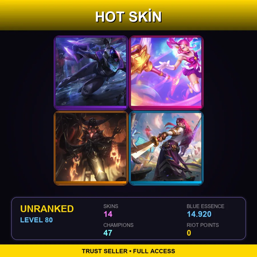 LAS | Lv80 | Unranked | 14 Skin | 47 Champ — LoL account