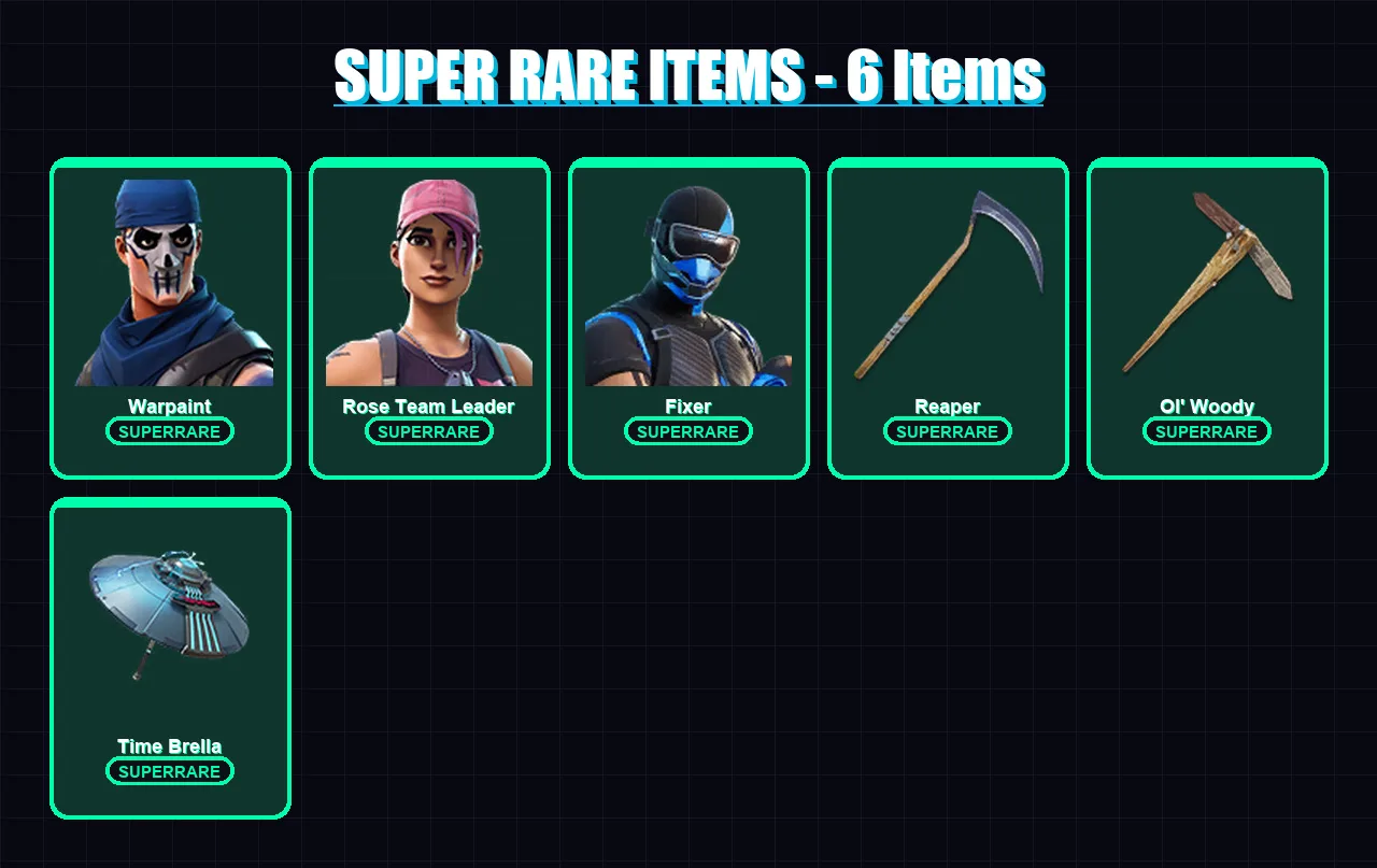 [PC/XBOX/PSN] | Warpaint | Rose Team Leader | Fixer | Omegarok | Son Goku | 64 skin | 97 pickaxe | 66 emote | 79 glider | Lv1094 — Fortnite account