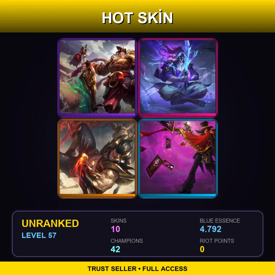 EUNE | Warring Kingdoms Garen | Spirit Blossom Master Yi | Obsidian Dragon Sett | The Magnificent Twisted Fate | 10 Skin | 42 Champ | Lv57