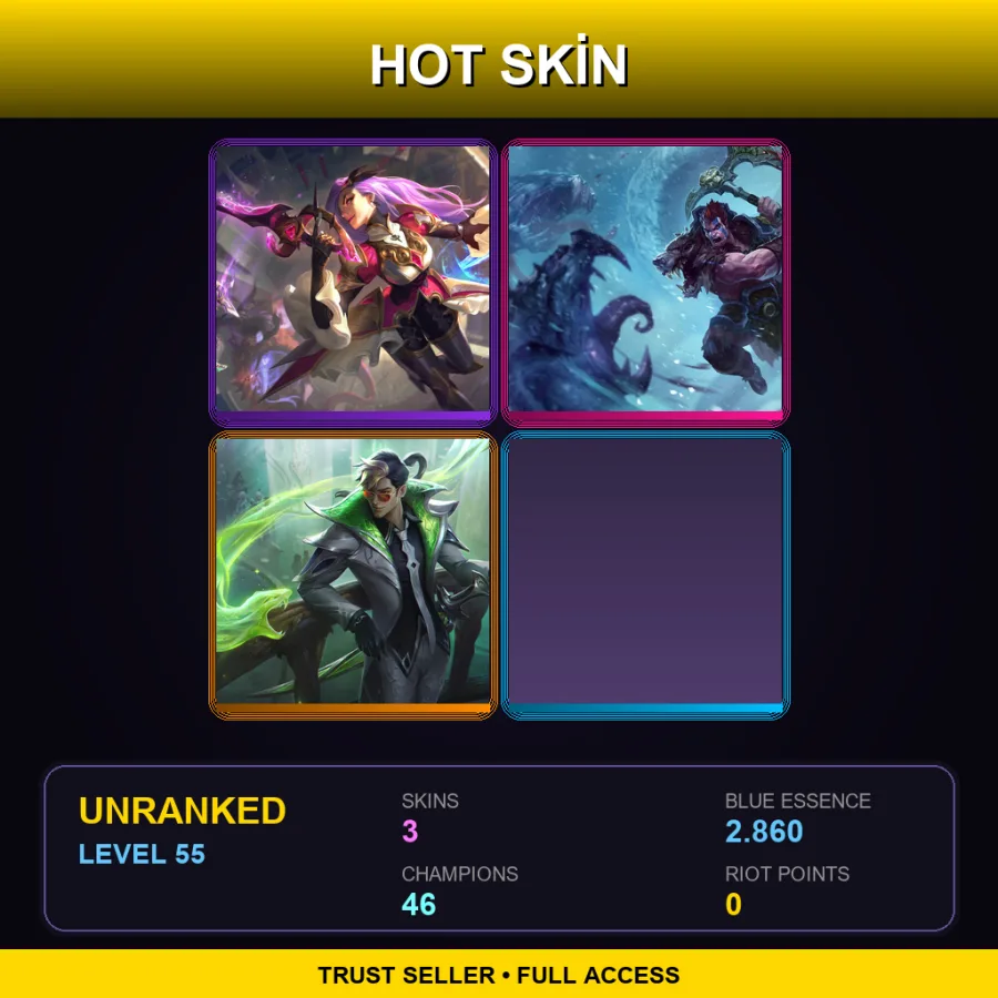 EUW | Lv55 | Unranked | 3 Skin | 46 Champ