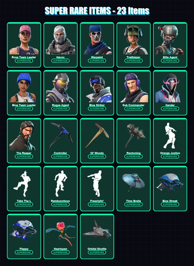 [PC/XBOX/PSN] | Rose Team Leader | Havoc | Warpaint | Trailblazer | Elite Agent | 196 skin | 178 pickaxe | 218 emote | 155 glider | Lv2923