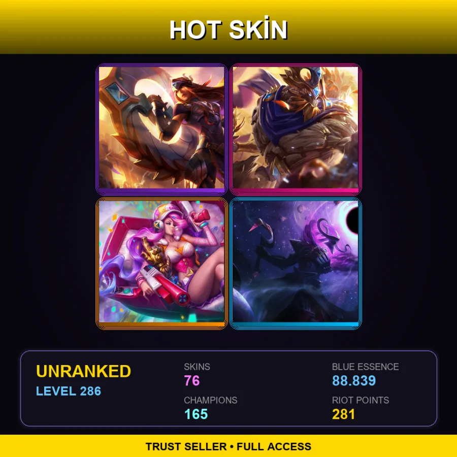 EUW | Lv286 | Unranked | 76 Skin | 165 Champ