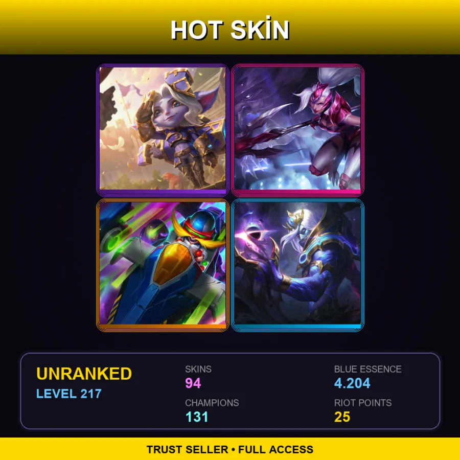 LAN | Lv217 | Unranked | 94 Skin | 131 Champ — LoL account