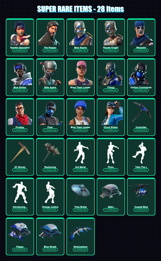 [PC/XBOX] | Sparkle Specialist | The Reaper | Blue Squire | Royale Knight | Warpaint | 124 skin | 116 pickaxe | 142 emote | 132 glider | Lv1759