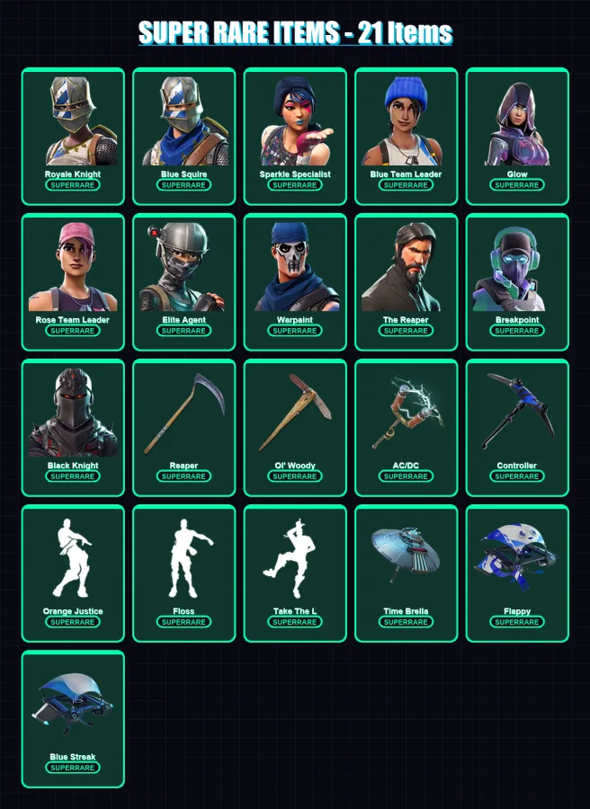 [PC/XBOX] | Royale Knight | Blue Squire | Sparkle Specialist | Blue Team Leader | Glow | 117 skin | 120 pickaxe | 103 emote | 118 glider | Lv1592