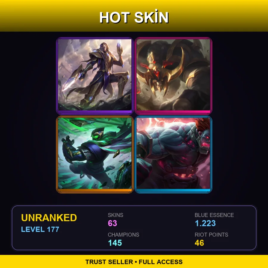 EUW | Lv177 | Unranked | 63 Skin | 145 Champ — LoL account