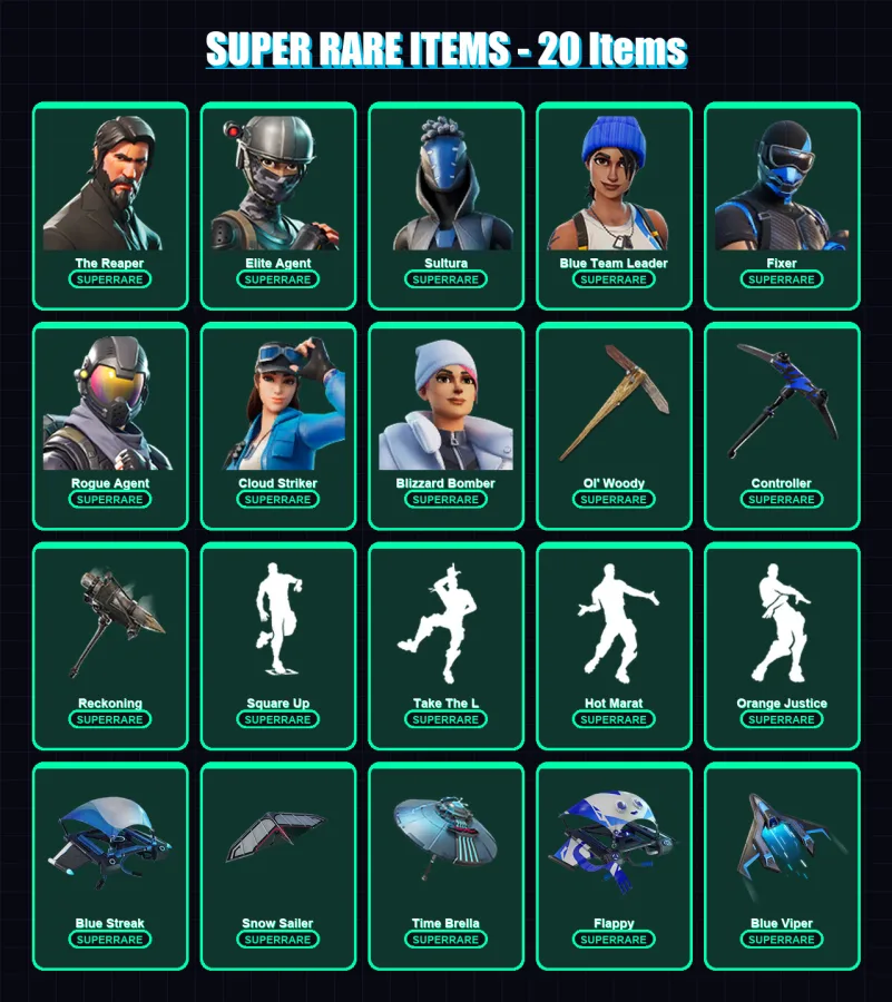 [PS4/PS5/XBOX/PC] | The Reaper | Elite Agent | Sultura | Blue Team Leader | Fixer | 164 skin | 167 pickaxe | 128 emote | 143 glider | Lv2056